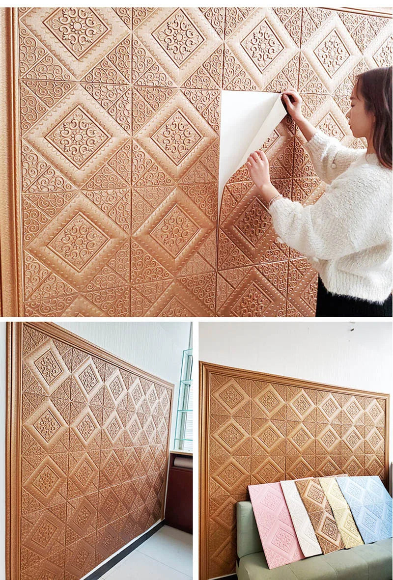 10Pcs 70*70cm Ceiling Wallpaper 3D Brick Waterproof Wall Stickers Foam Wall Paper Self-Adhesive Home Decor