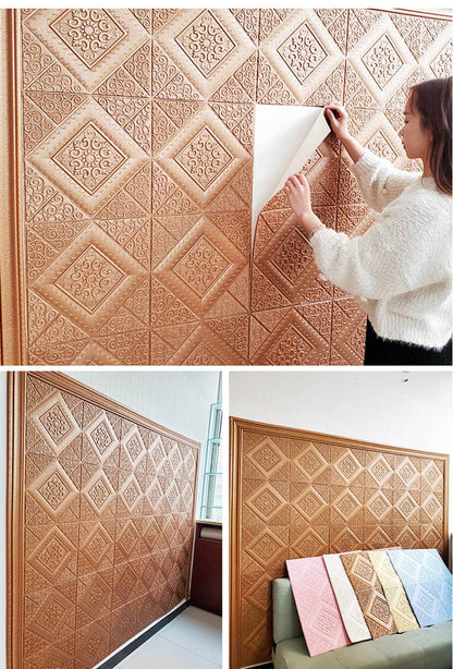 10Pcs 70*70cm Ceiling Wallpaper 3D Brick Waterproof Wall Stickers Foam Wall Paper Self-Adhesive Home Decor