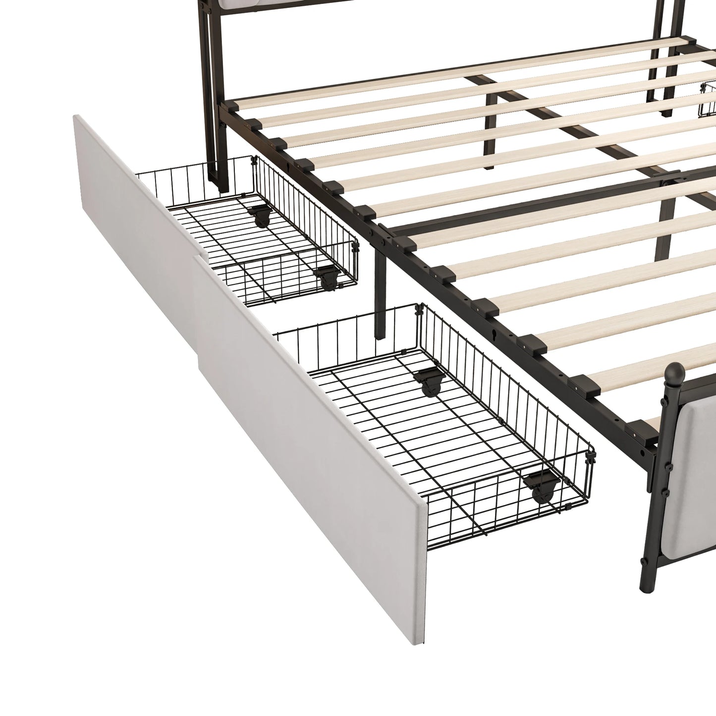 ROSAHQNDA Modernes gepolstertes Bettgestell mit Schubladen, LED-Bücherregal-Kopfteil mit USB-Anschlüssen, 140/160/180 cm, ohne Matratze