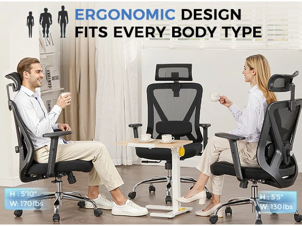 COMHOMA Bürostuhl Ergonomisch，Schreibtischstuhl mit 3D-Kopfstütze & 3D-Lendenwirbelstütze, verstellbare Armlehnen, Office Chair
