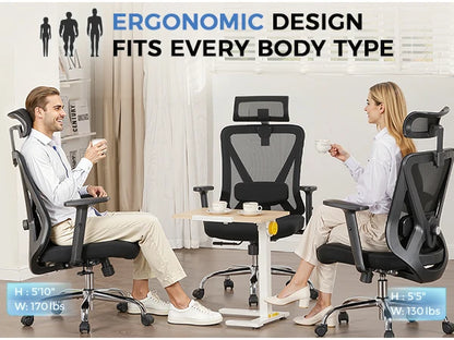 COMHOMA Bürostuhl Ergonomisch，Schreibtischstuhl mit 3D-Kopfstütze & 3D-Lendenwirbelstütze, verstellbare Armlehnen, Office Chair