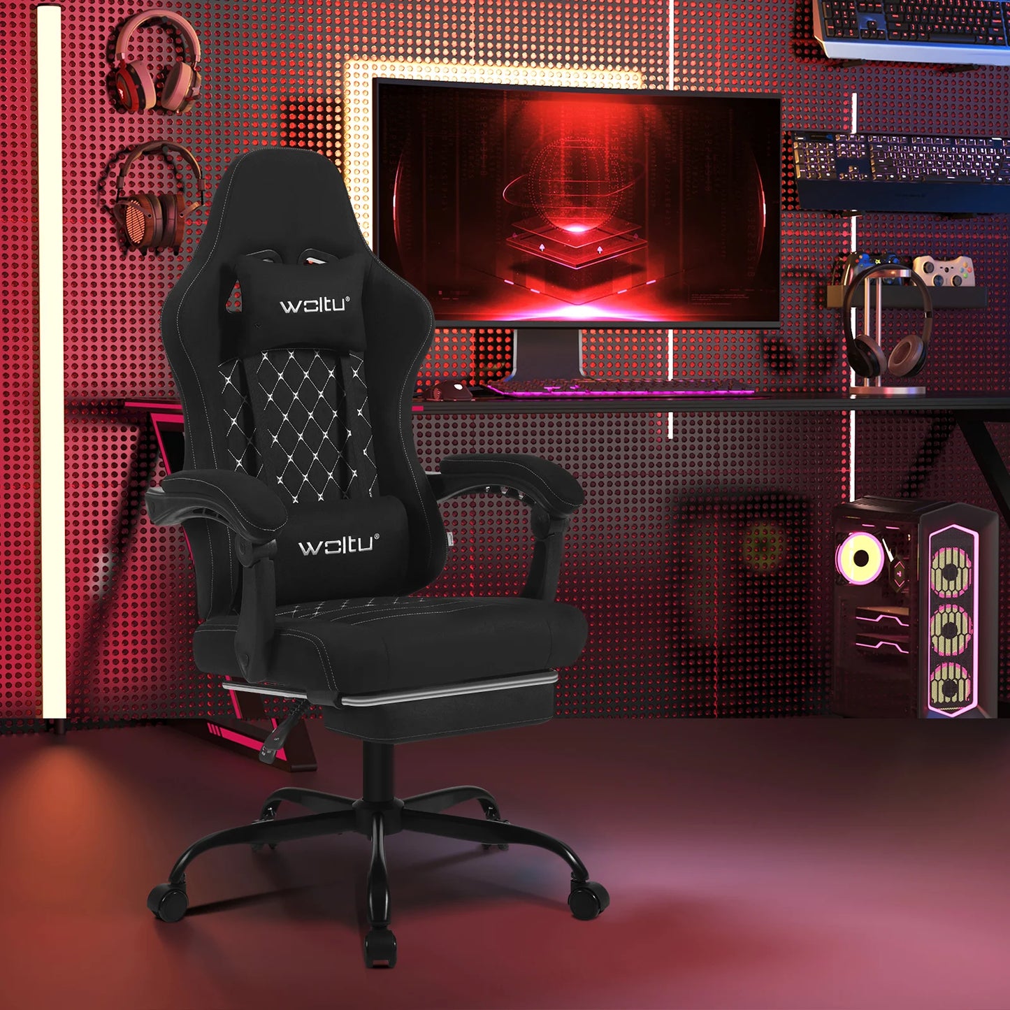 WOLTU Computer-Gamer-Stuhl, ergonomischer drehbarer PC-Gaming-Stuhl mit Taschenfederkissen, Massagefunktion für Büro und Zuhause