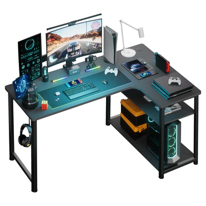 COMHOMA Schreibtisch Gaming Tisch mit Regal, Eckschreibtisch 100cm Computertisch L Form, PC Tisch für Büro, Heimbüro