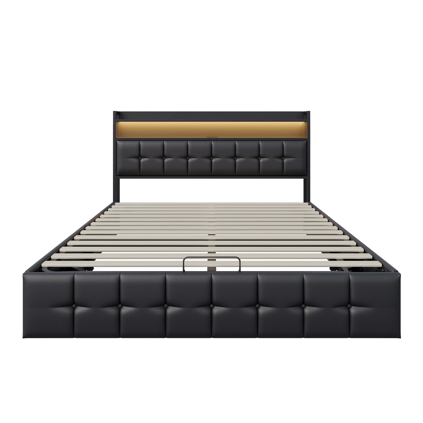 Rosahqnda Polsterbett 140 x 190 cm Doppelbett mit LED und USB, gepolsterter Bettrahmen mit Kopfteil und Lattenrost, Höhe 32 cm