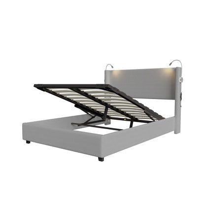 140 x 200 cm großes Cord-Doppelbett mit Stauraum, Bettkopf mit Leselicht, zwei USB-Ladeanschlüssen, ohne Matratze