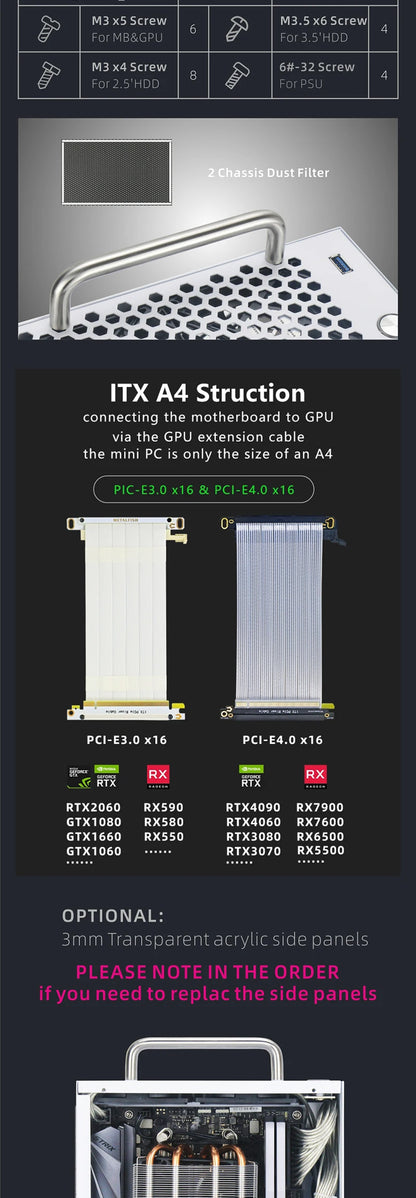METALFISH S3 MINI ITX Case Aluminum 5 Litre PC Gaming Small Chassis With Handle Support RTX3060/13600 Computer Compact A4 Case.