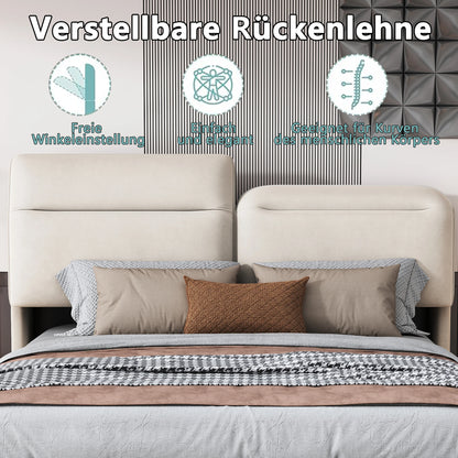WoodenAura Bett 160 x 200 cm mit Lattenrost, Bett 160x200 cm mit Stauraum und Kopfteil, Bett mit LED-Beleuchtung und Stauraum