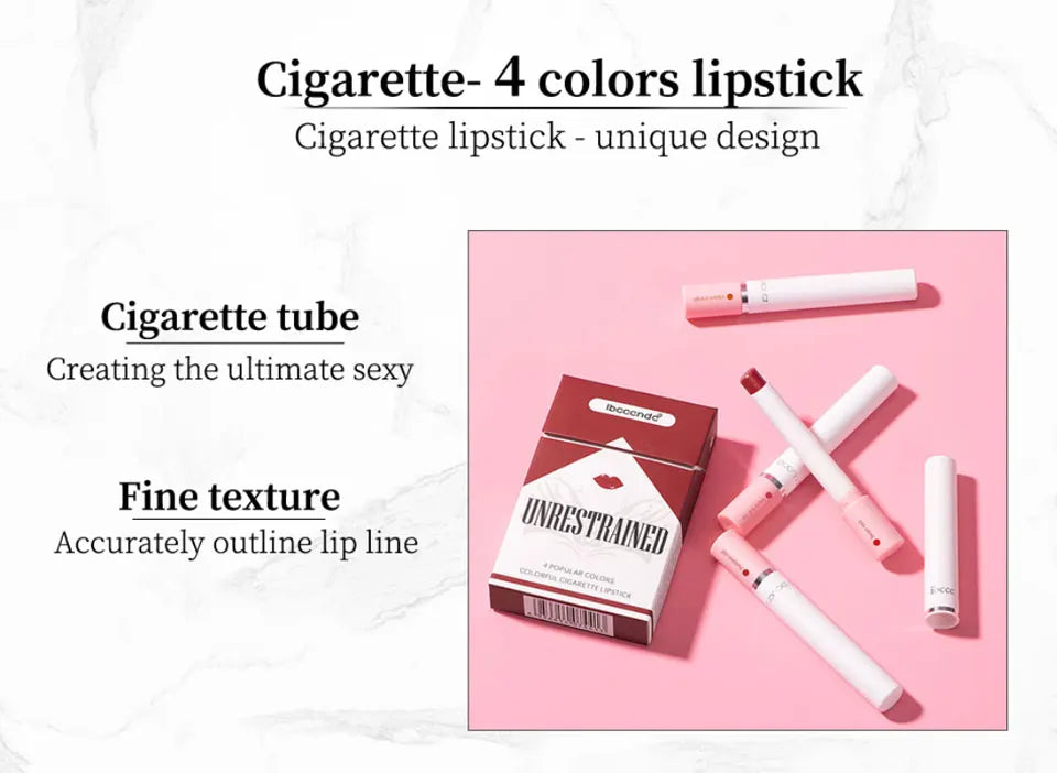 4 pcs/set Cigarette Lipstick Set Long Lasting Lip Glaze Matte Lip Gloss Waterproof Lip Stick Tube Nude Lip Tint Makeup Cosmetics.