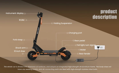 KuKirin G3 Electric Scooter 10" Off-road 1200W Motor 52V 18Ah Lithium battery Max Speed 50km/h, Shock arm Suspension 63km Range.