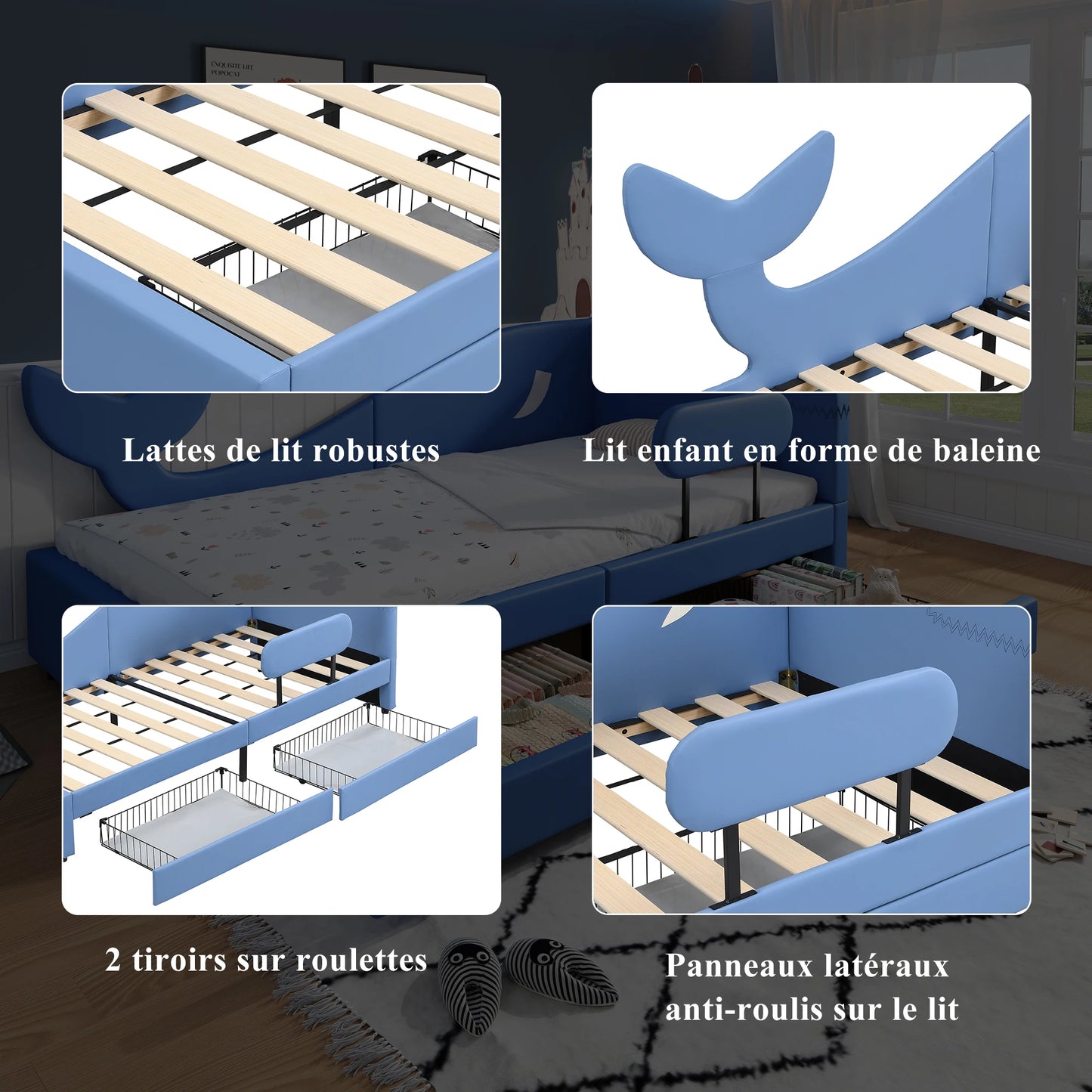 Kinderbtt Stabiler Metallrahmen mit Lattenrost und Erhöhten Seitenteilen für Sicheres Schlafen
