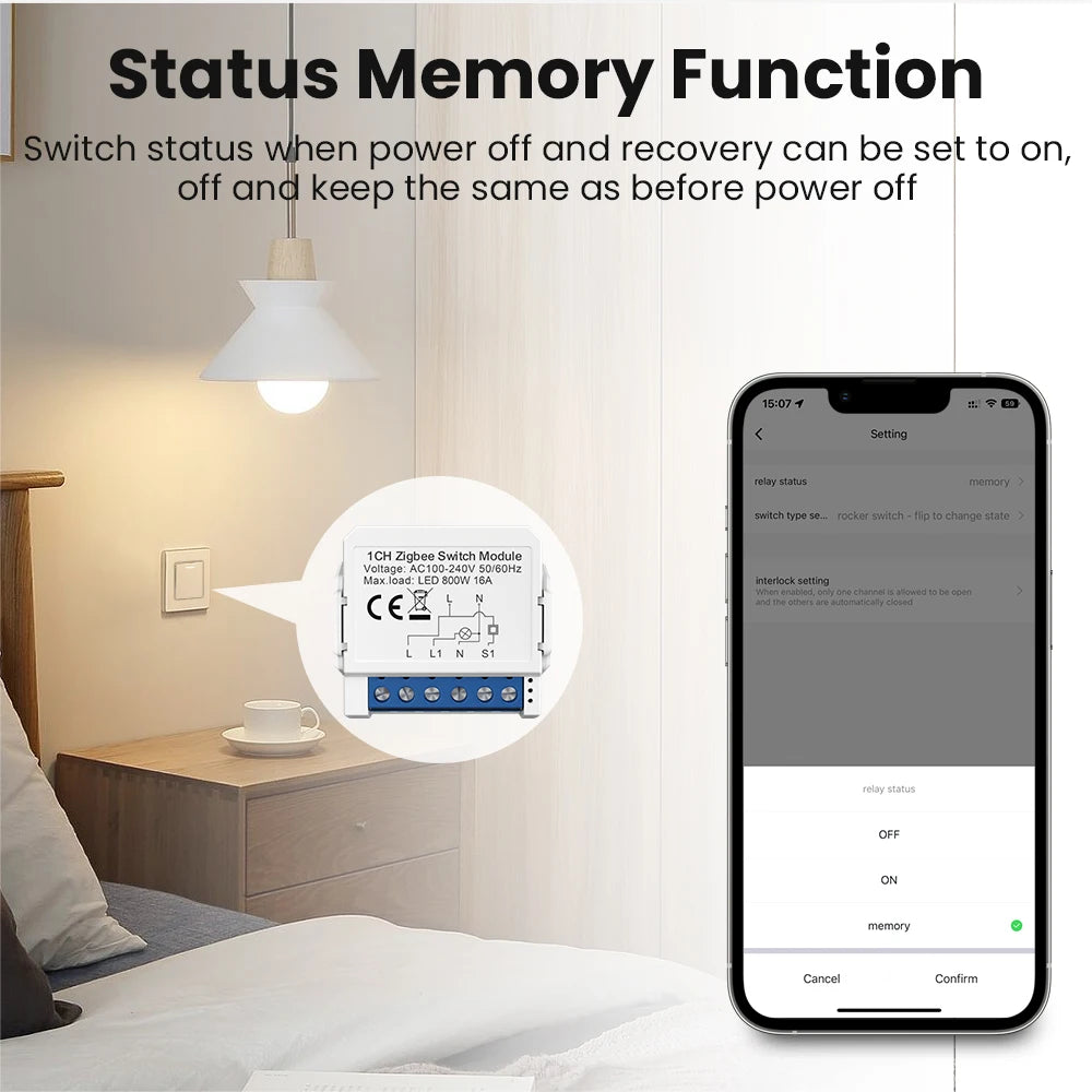 AVATTO Tuya WiFi Zigbee Smart Lichtschaltermodul, Neutralleiter/Keine Neutralleitersteuerung DIY Breaker Arbeit für Alexa, Google Home.