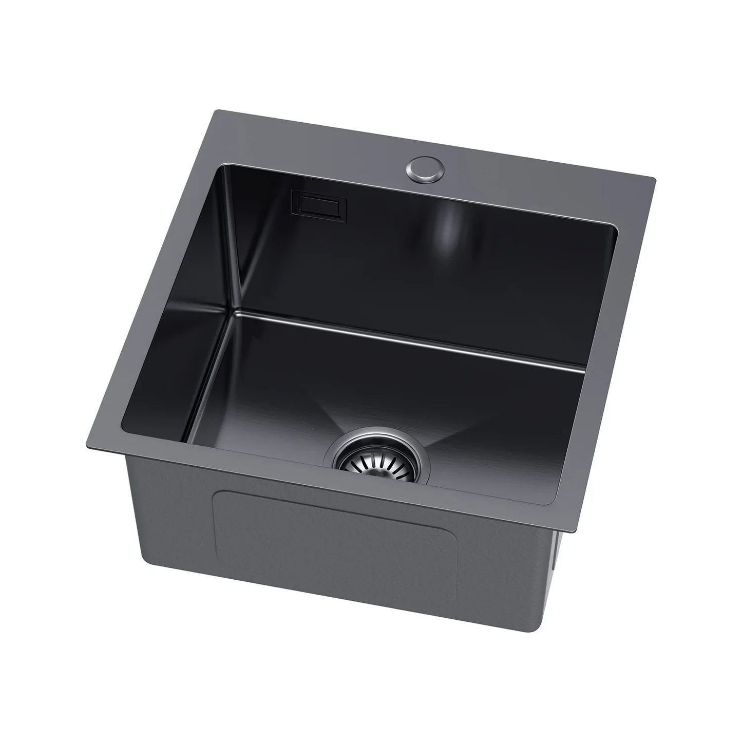 Graphitschwarzes Edelstahlspülbecken 46 x 45 cm – Einzelschüssel-Topmount – mit Abflusssatz, Überlauf und Zubehör