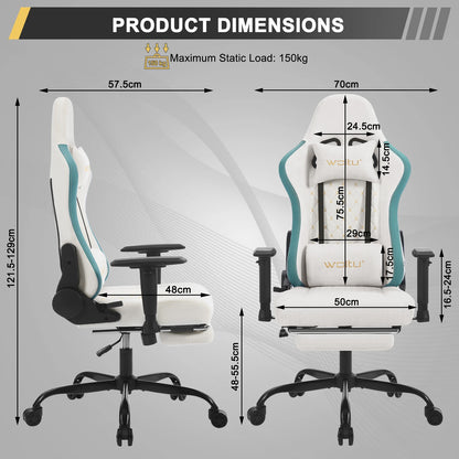 WOLTU Drehbarer Massage-Computer-Gaming-Stuhl, ergonomischer Racing-Gamer-Bürostuhl mit Rollen, Kopfstütze, Fußstütze, Lendenkissen