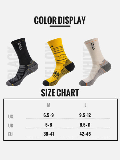 WRELS Merino Wool Socks Hiking Running Socks Soft Lightweight Shock Absorption Damping Mid-Calf Breathable Ankle Cycling Socks.