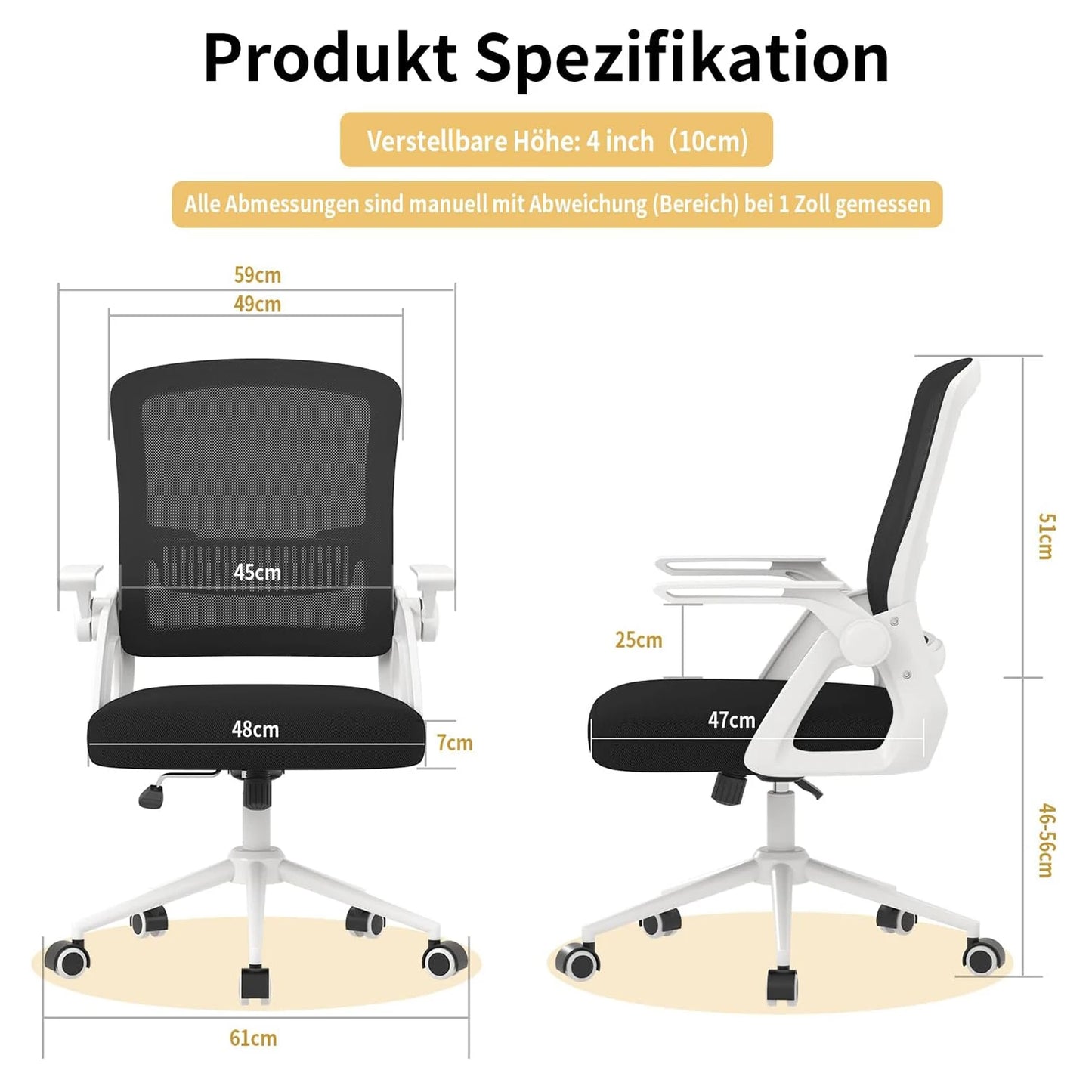 Office Chair Ergonomic Mesh Flip-Up Arms Office Chairs with Mid Back Cushion Lumbar Support Gaming Chair for Home