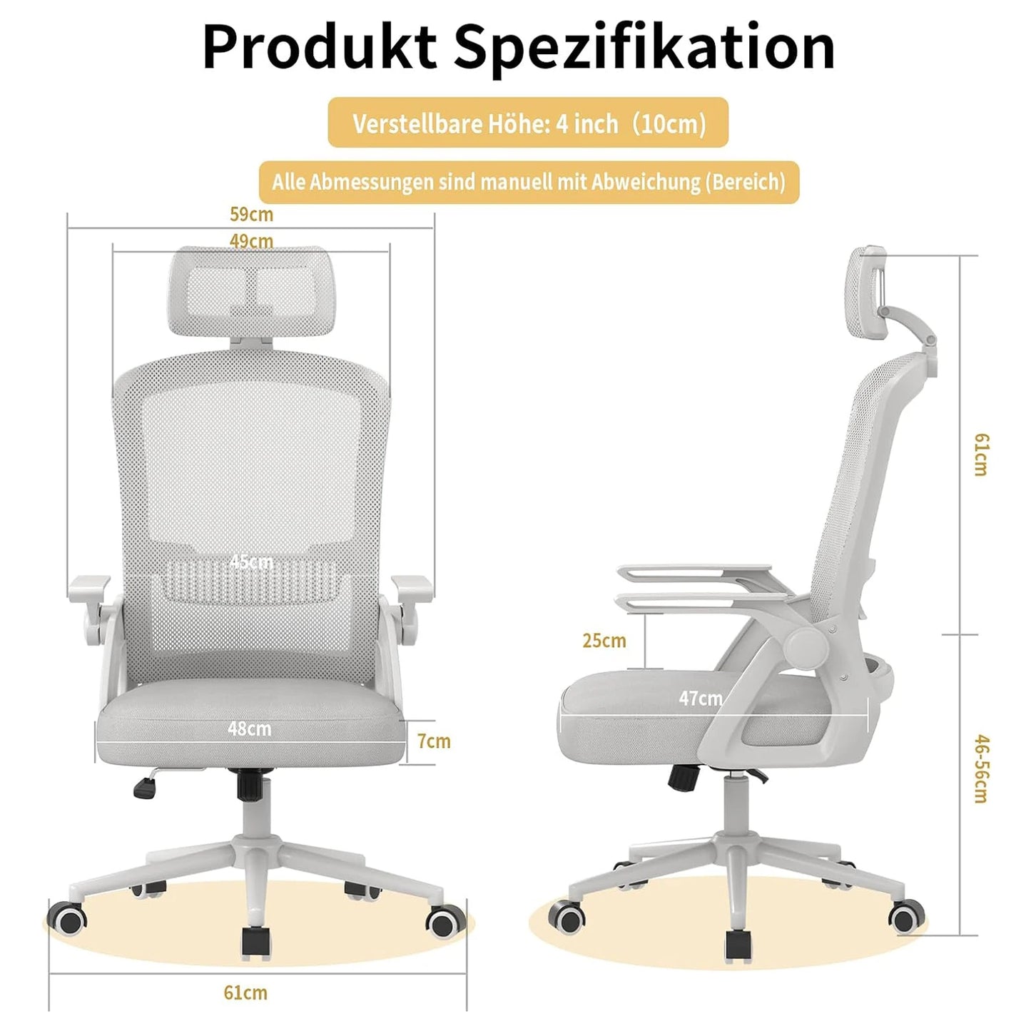 Ergonomic Office Chair Desk Chair with Headrest Breathable Mesh Cover Lumbar Support Computer Chair 360° Swivel Chair