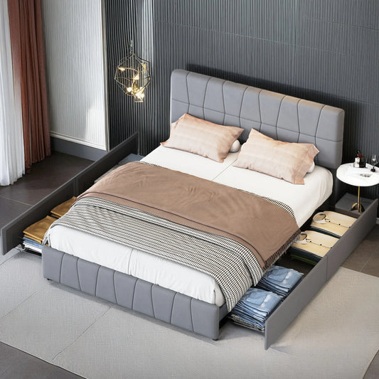 ROSAHQNDA Modernes Doppelbett, Polsterbett mit 4 Schubladen, Samt, verstellbares Kopfteil, Doppelbettgestell, ohne Matratze