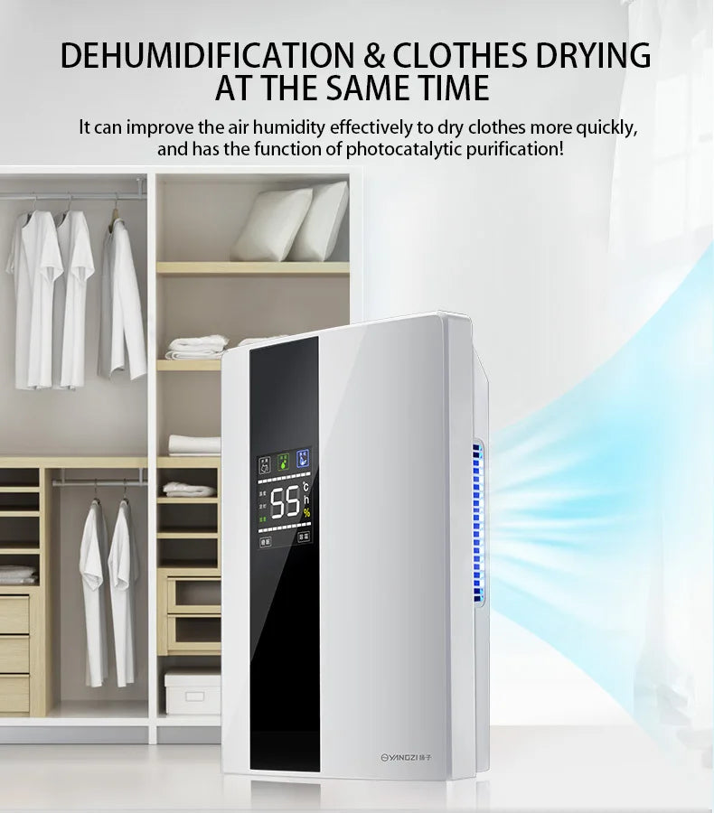 Dehumidifier and Air Purifier 2 in 1 Moisture Absorber Household Mute Bedroom Basement Remote Control Timing External Water Pipe.
