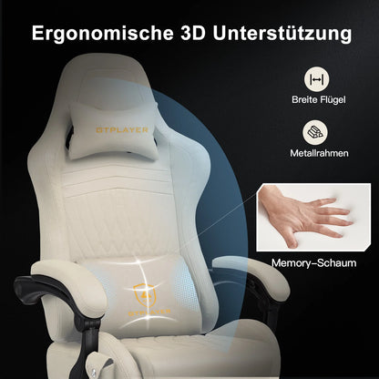 GTPLAYER Gaming Stuhl, Ergonomischer Gaming Sessel Schreibtischstuhl PC mit Fußstütze Lautsprecher Musik Bürostuhl bis 150kg