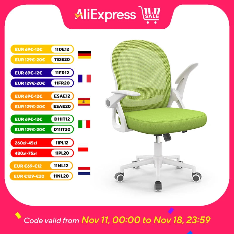 Office Chair Ergonomic Desk Chair Gaming Chairs Mid-Back Mesh Chair Flip-up Armrests Lumbar Support for Home Office