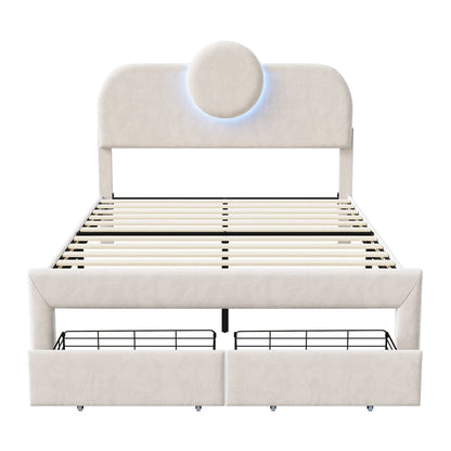 WoodenAura Gepolstertes Doppelbett, 140 x 200 cm mit LED, gepolstertes Bettgestell mit verstellbarem Kopfteil und Lattenrost