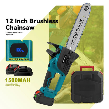12 zoll Bürstenlosen Elektrische Kettensäge Mit Öler Cordless Elektrische Säge Garten Holzbearbeitung Schneiden Werkzeug Für Makita 18V Batterie pin