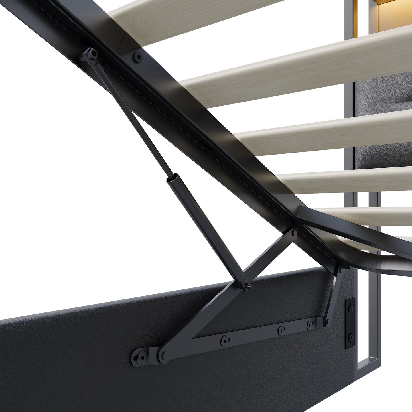 Rosahqnda Polsterbett 140 x 190 cm Doppelbett mit LED und USB, gepolsterter Bettrahmen mit Kopfteil und Lattenrost, Höhe 32 cm