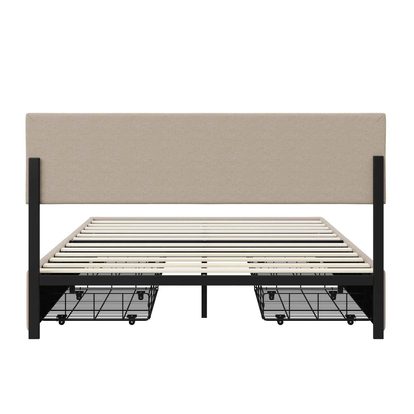 WoodenAura Polsterbett 140x200 cm mit LED-Beleuchtung,Doppelbett mit 4 Schubladen, Höhenverstellbarem Kopfteil und Holzgestell