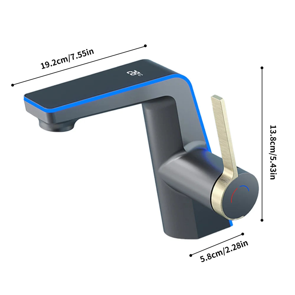 Intelligent LED Digital Display Bathroom Basin Faucet Tap Hot Cold Temperature Sensing Faucet Toilet Bathroom Household Faucet