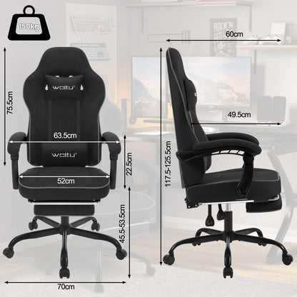 WOLTU Drehbarer Gamer-Stuhl, Gaming-Stuhl, ergonomischer Büro-Computerstuhl mit Lendenkissen, Fußstütze