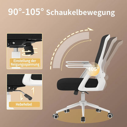 Office Chair Ergonomic Mesh Flip-Up Arms Office Chairs with Mid Back Cushion Lumbar Support Gaming Chair for Home