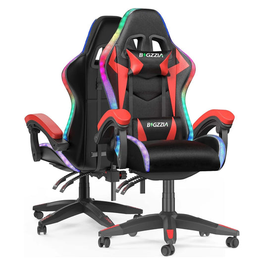 bigzzia Gaming Chair with LED RGB Gaming Chairs Ergonomic PC Chair with Headrest Gaming Chair RGB Light Lighting Computer Chair