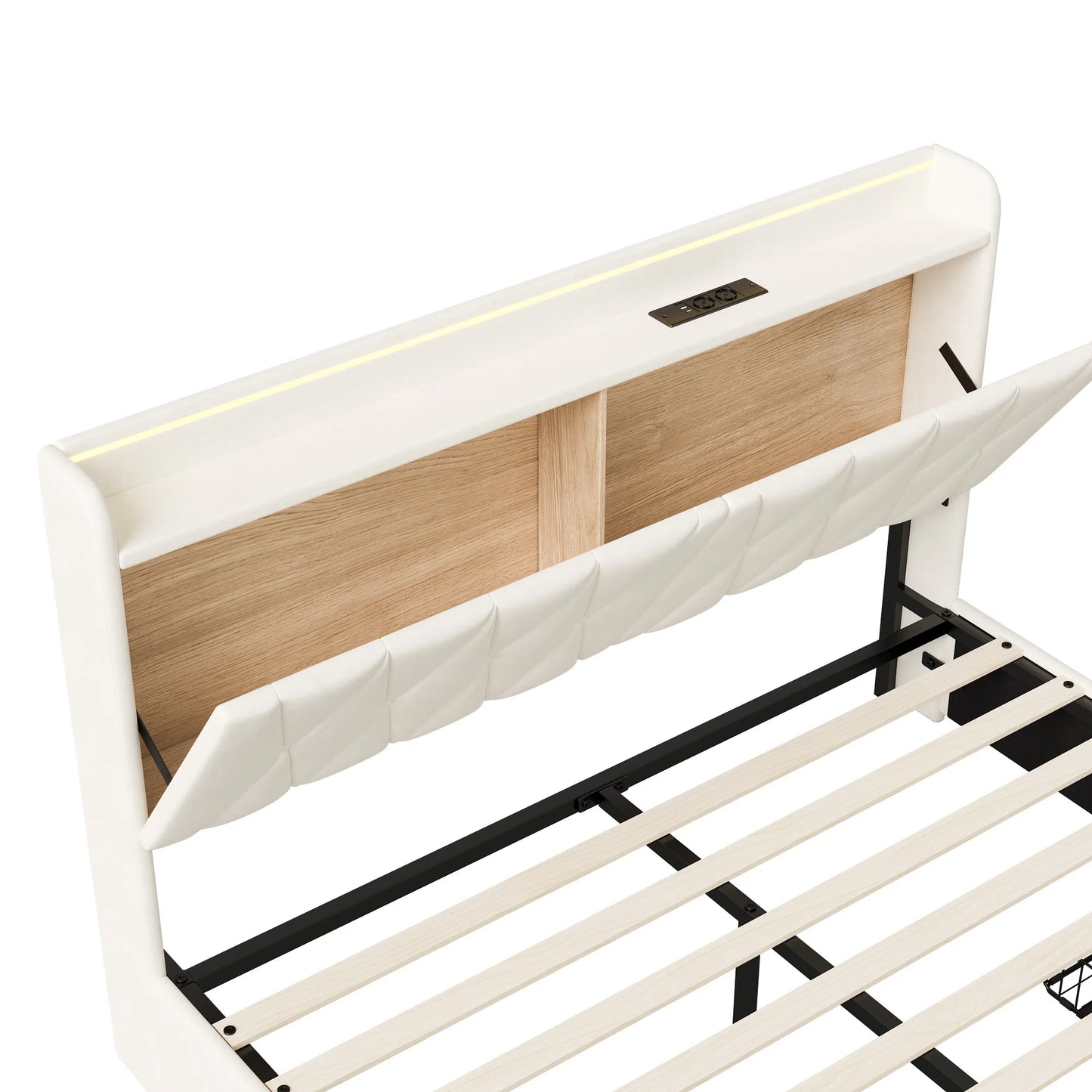 Comanlai Polsterbett 140 x 200 cm, Doppelbett mit 3 Schubladen, USB-Ladefunktion, ohne Matratze, Samt, Beige