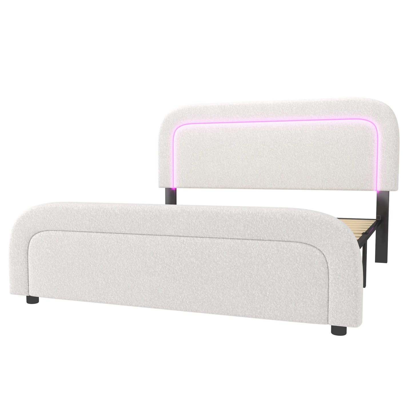 Polsterbett Doppelbett mit USB-Ladeanschluss,LED-Beleuchtung, Funktionelles bett mit Höhenverstellbarem Kopfteil(Ohne Matratze)