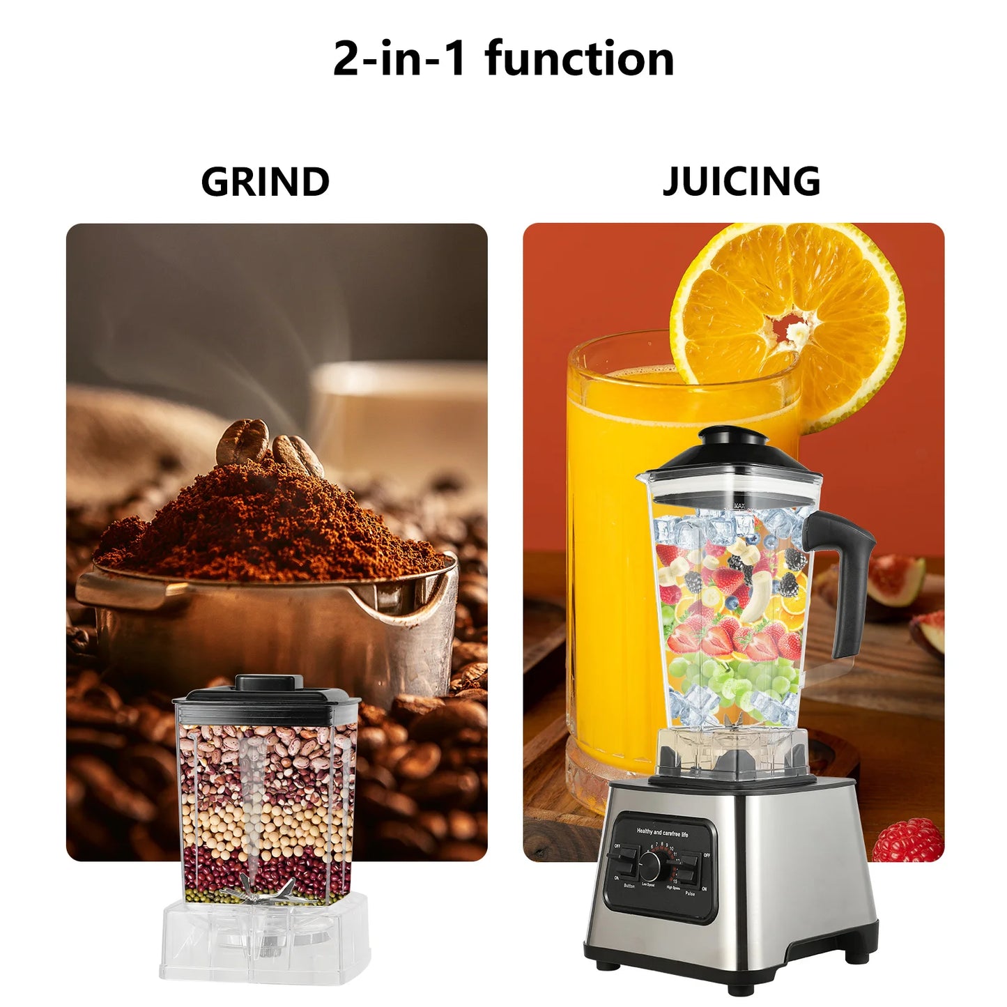 6000W Power multi-function Professional Blender 4-Blade 2-In-1 Wall Breaking Machine 2.5L Container Ice Nut Fruit mix Strong.