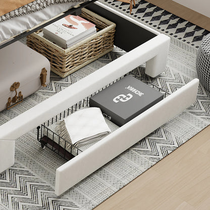 WoodenAura 140x200cm Polsterbett mit USB-C Ladefunktion, Stauraumkopfteil und LED-Beleuchtung und Schubladen, Doppelbett Große