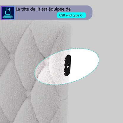 ROSAHQNDA Schlafsofa 140*200cm, modernes LED-Doppelbettgestell mit USB-Ladeanschlüssen, komfortables Plüschmaterial, ohne Matratze