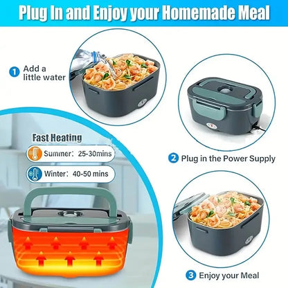 2-In-1 Electric Heating Lunch Box Car+Home 220V 1.5L 60W Portable Stainless Steel Liner Bento Lunchbox Food Container Bento Box