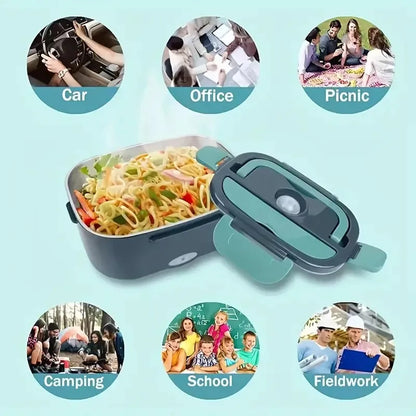 2-In-1 Electric Heating Lunch Box Car+Home 220V 1.5L 60W Portable Stainless Steel Liner Bento Lunchbox Food Container Bento Box.