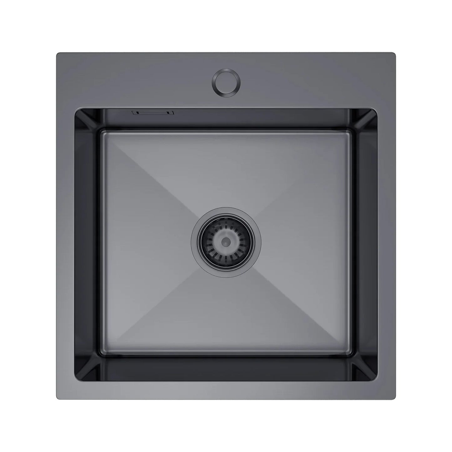 Graphitschwarzes Edelstahlspülbecken 46 x 45 cm – Einzelschüssel-Topmount – mit Abflusssatz, Überlauf und Zubehör