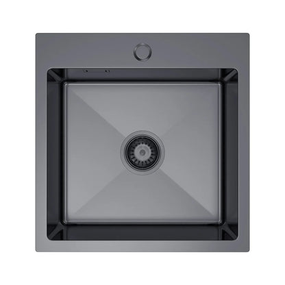 Graphitschwarzes Edelstahlspülbecken 46 x 45 cm – Einzelschüssel-Topmount – mit Abflusssatz, Überlauf und Zubehör