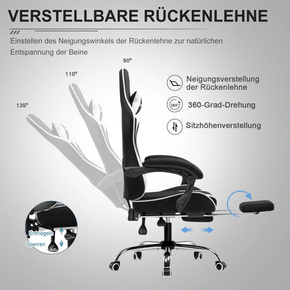 GTPLAYER Bürostuhl Gaming Stuhl Stoff Gaming Sessel Ergonomischer Gamer Stuhl mit Fußstütze, Kopfstütze Lendenkissen, Gepolstert