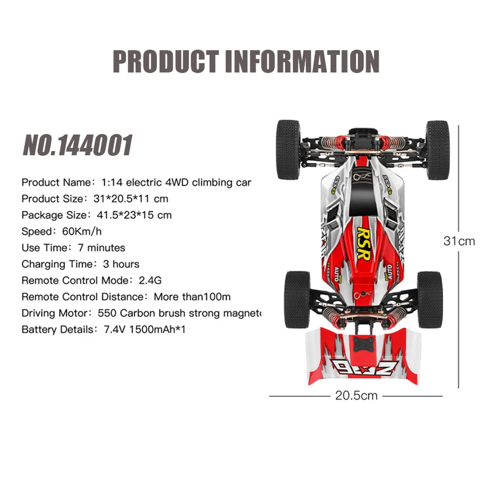 WLtoys 144010 144001 75KM/H 2.4G RC Car Brushless 4WD Electric High Speed Off-Road Remote Control Drift Toys for Children Racing.