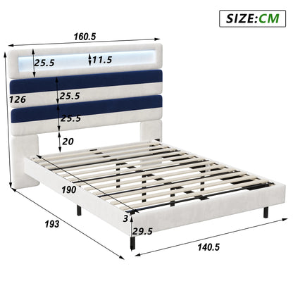 Rosahqnda Schwebebett 140*190cm Doppelbett Rahmen 160*200cm mit LED&USB Polsterbett Erwachsenenwohnung Jugendbett Samt