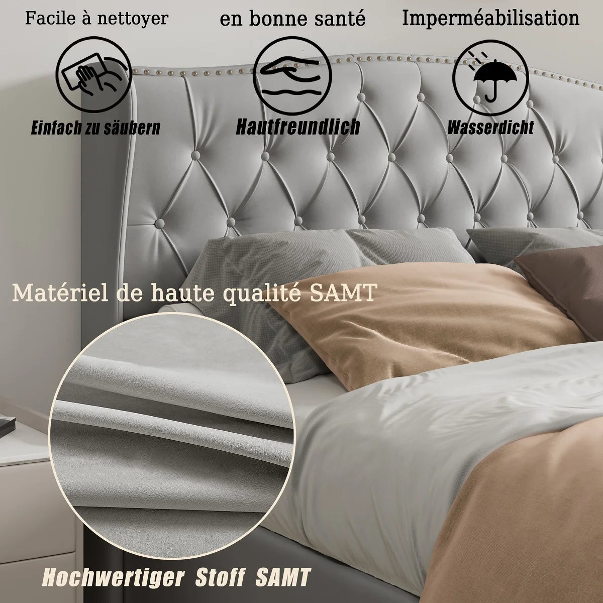 Polsterbett Boxspringbett 140x200cm,Hydraulisch Stauraumbett mit Stauraum , Doppelbett Jugendbett  mit Lattenrost , Samt ,Grau