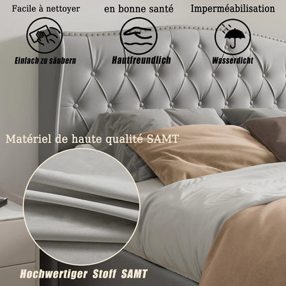 Polsterbett Boxspringbett 140x200cm,Hydraulisch Stauraumbett mit Stauraum , Doppelbett Jugendbett  mit Lattenrost , Samt ,Grau