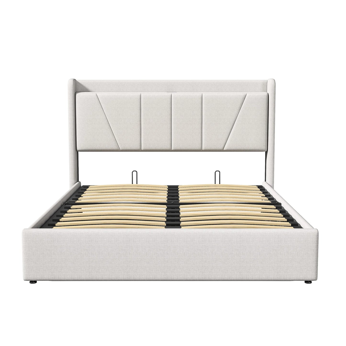 Rosahqnda Gepolsterter Doppelbettrahmen 140-160x200 cm Leinen USB-Hydraulikbett mit Stauraum Gästebett Schlafzimmer