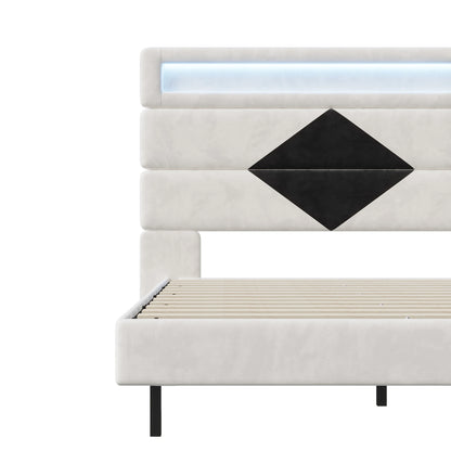 Rosahqnda Schwebebett 140*190cm Doppelbett Rahmen 160*200cm mit LED&USB Polsterbett Erwachsenenwohnung Jugendbett Samt