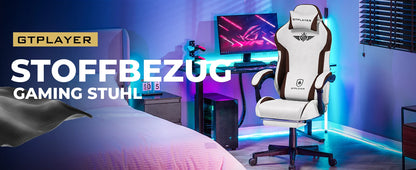 GTPLAYER Gaming Stuhl, Ergonomischer Gamer Stuhl aus Stoff mit Lendenwirbelstütze, PC-Stuhl mit verbreiterter Rückenlehne