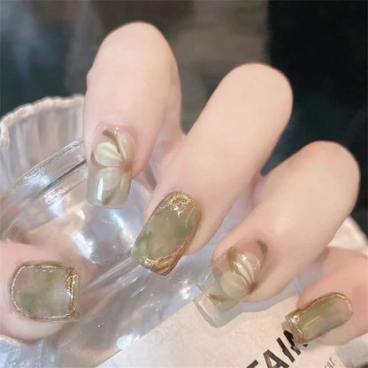 24Pcs/Set White Peach Oolong Gentle French Press on Nail Blush Halo Short Frosted Wearing False Nails Removable Fake Nail Art.